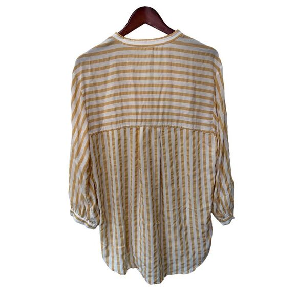 Zara Trf Collection Mustard Yellow Striped Mother of Pearl Blouse Size XS - Picture 9 of 13